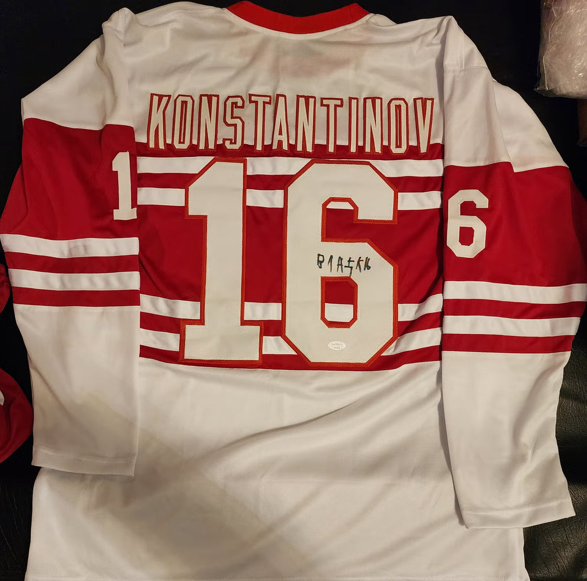 Vladimir Konstantinov Autographed Detroit Jersey