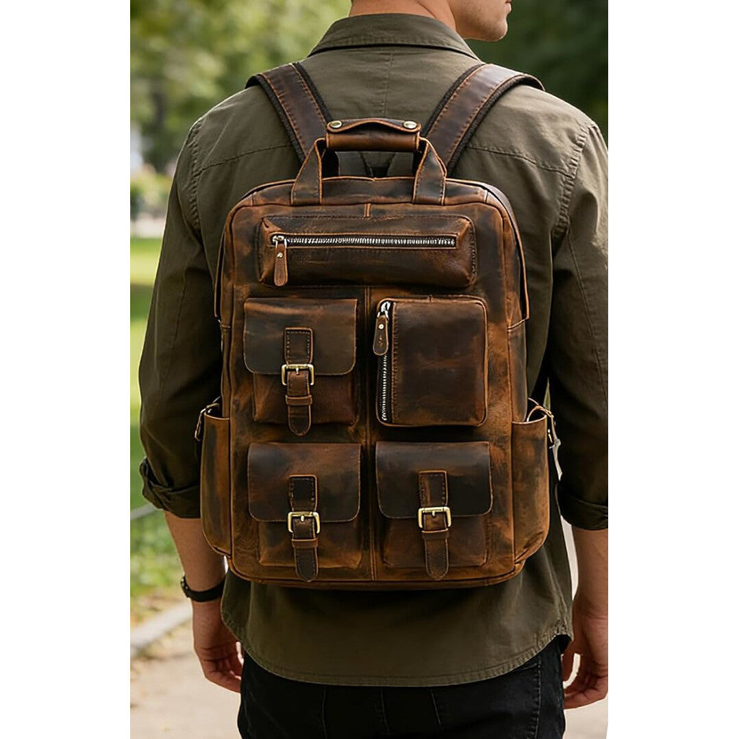 Genuine Crazy Horse Leather Travel Backpack