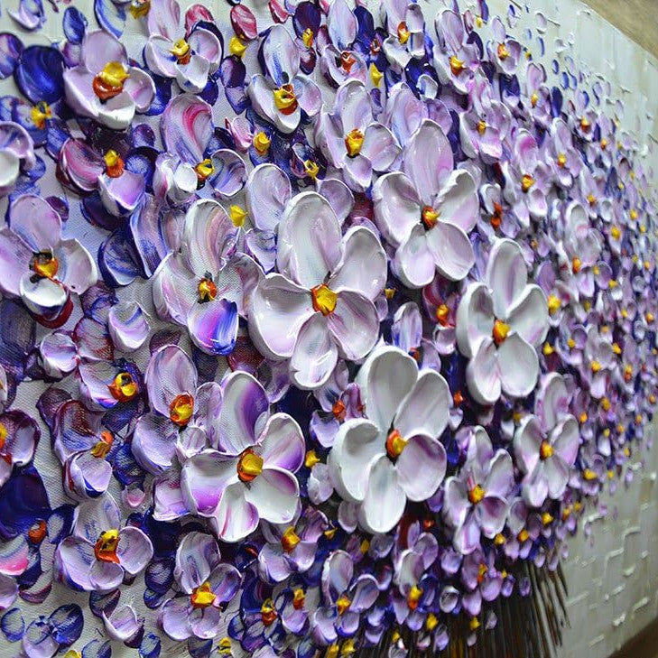 Palette Knife Style Hand-Painted: Violet Reverie Floral Abstract