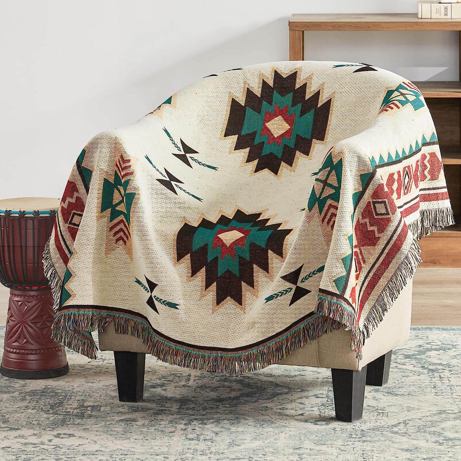 Native American Woven Throw Blanket with Tassel