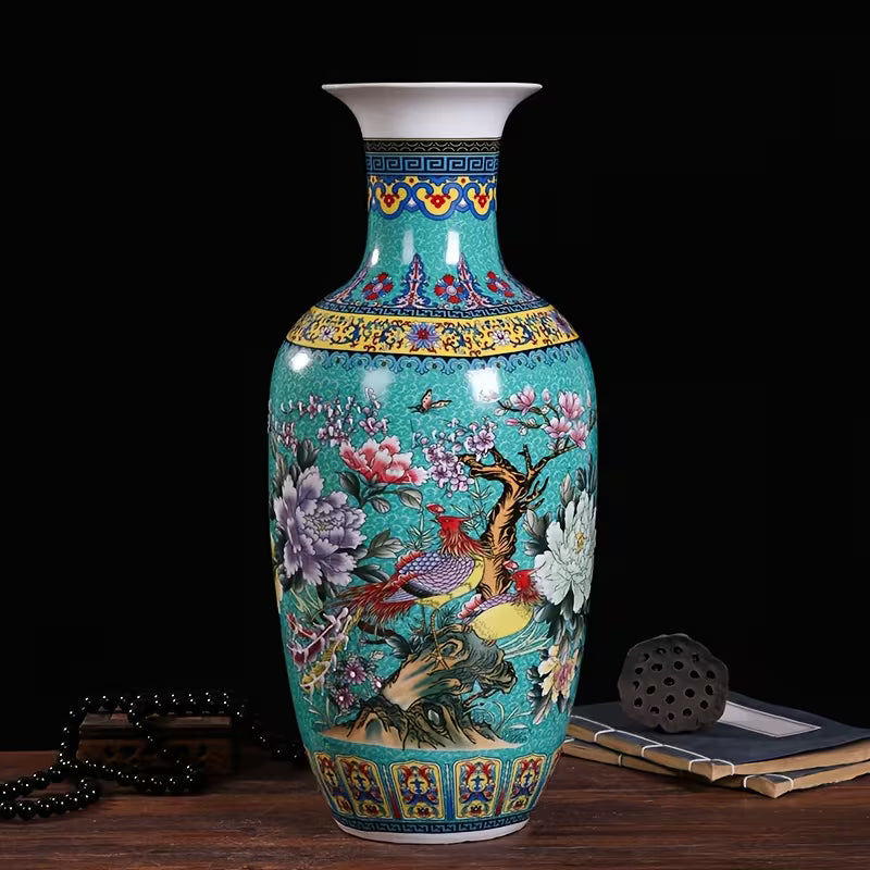 Chinese Jingdezhen-Style Porcelain Bird and Floral Vase