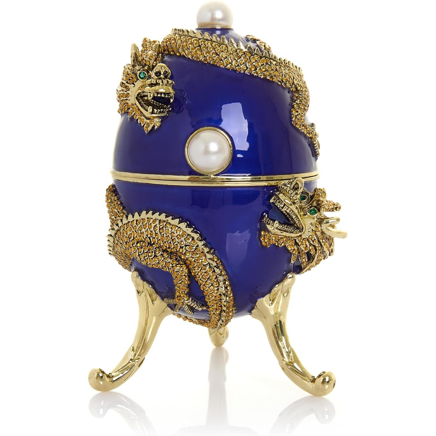 24k Fabergé Style Blue Dragon Musical Egg Trinket Box