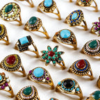 12-Piece Assorted Bohemian-Style Fashion Ring Lot