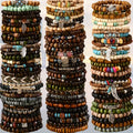 42-Piece Assorted Bohemian-Style Wooden Beaded Bracelet Lot