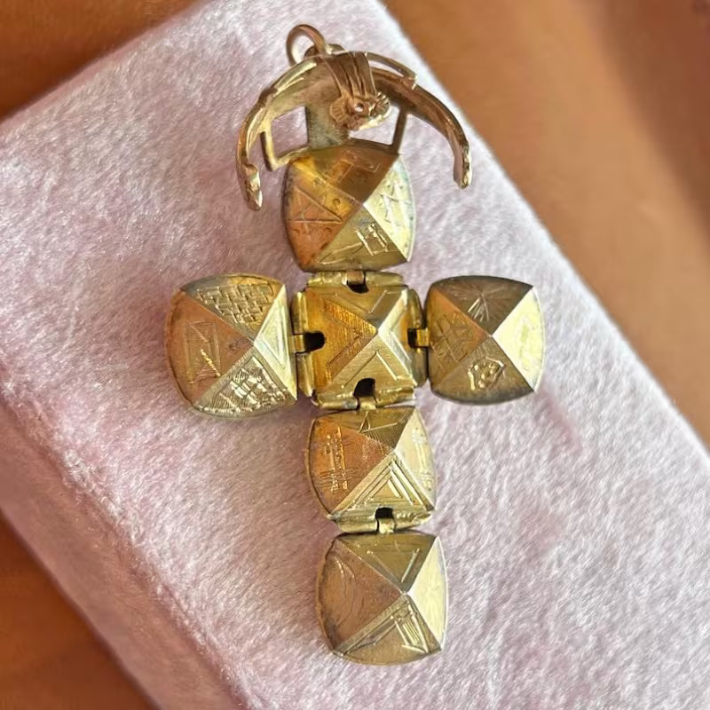 Victorian-Style Gold-Tone Moso Ball Convertible Cross Pendant Necklace