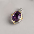 925 Sterling Silver Oval Amethyst Pendant Necklace