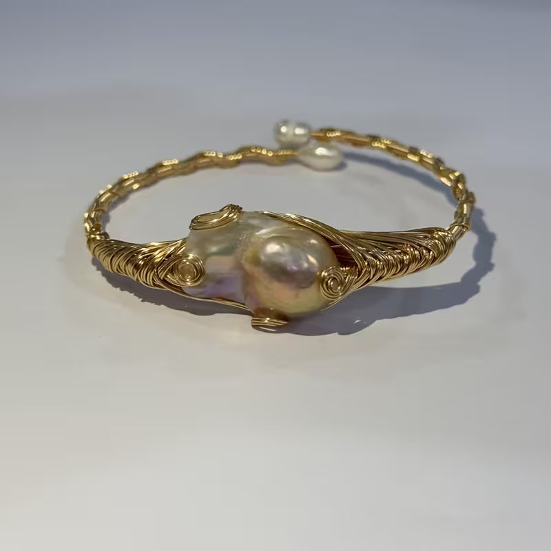 Handcrafted Baroque Freshwater Pearl Wire Cuff Bracelet
