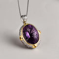 925 Sterling Silver Oval Amethyst Pendant Necklace