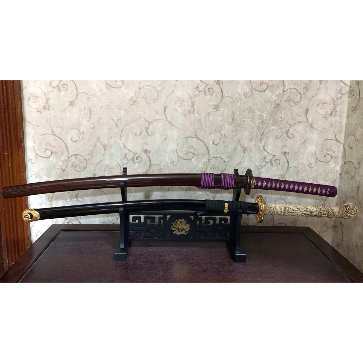 Black Wood Dragon Sword Display Stand