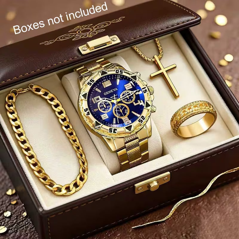 Men’s Gold-Tone Quartz Watch & Jewelry 4-Piece Set