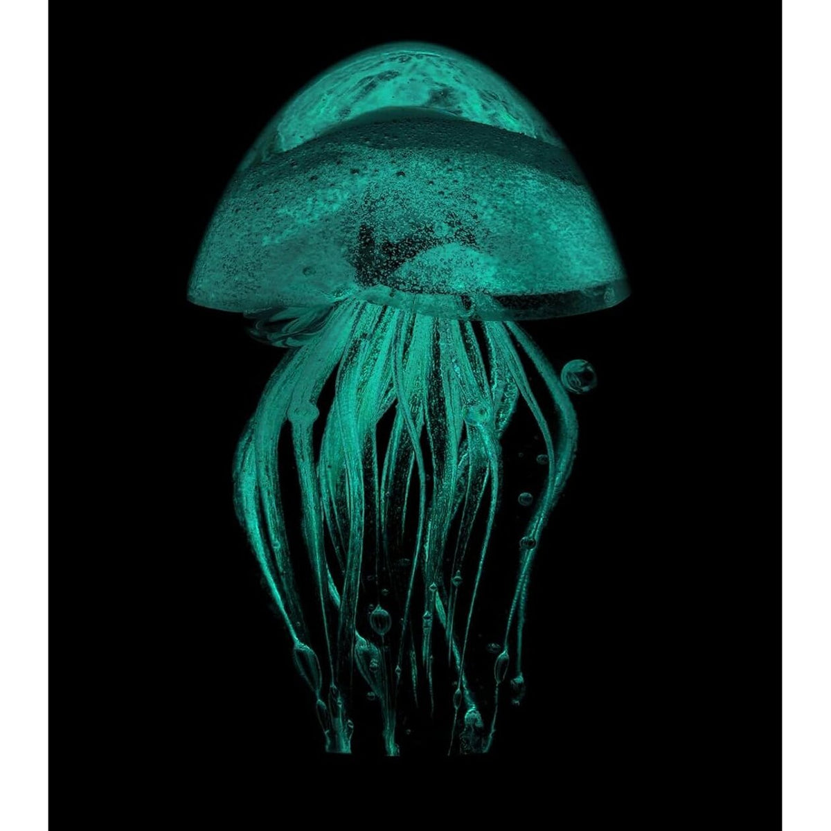 Hand Blown Glass Jellyfish Paperweight Glow in the Dark