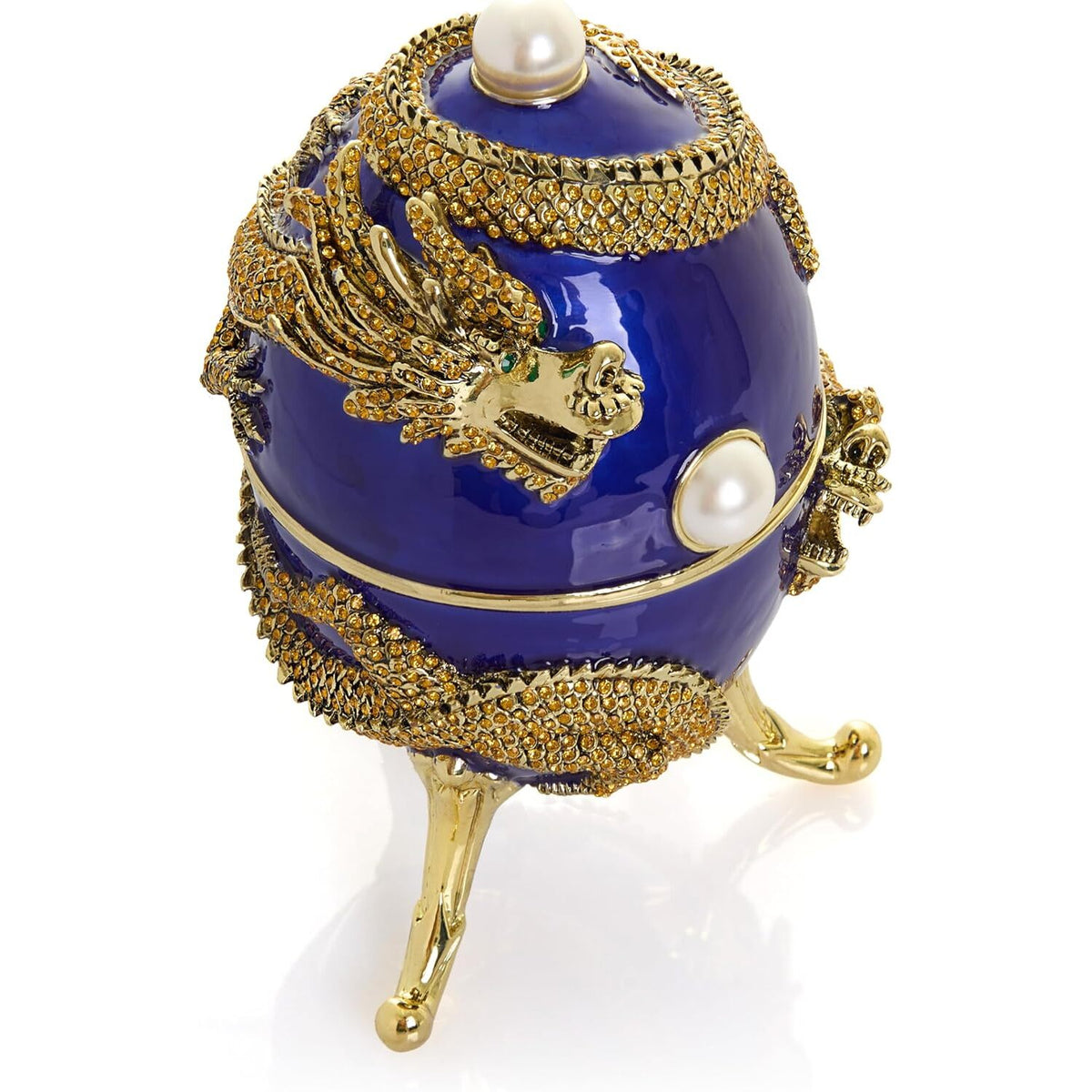 24k Fabergé Style Blue Dragon Musical Egg Trinket Box