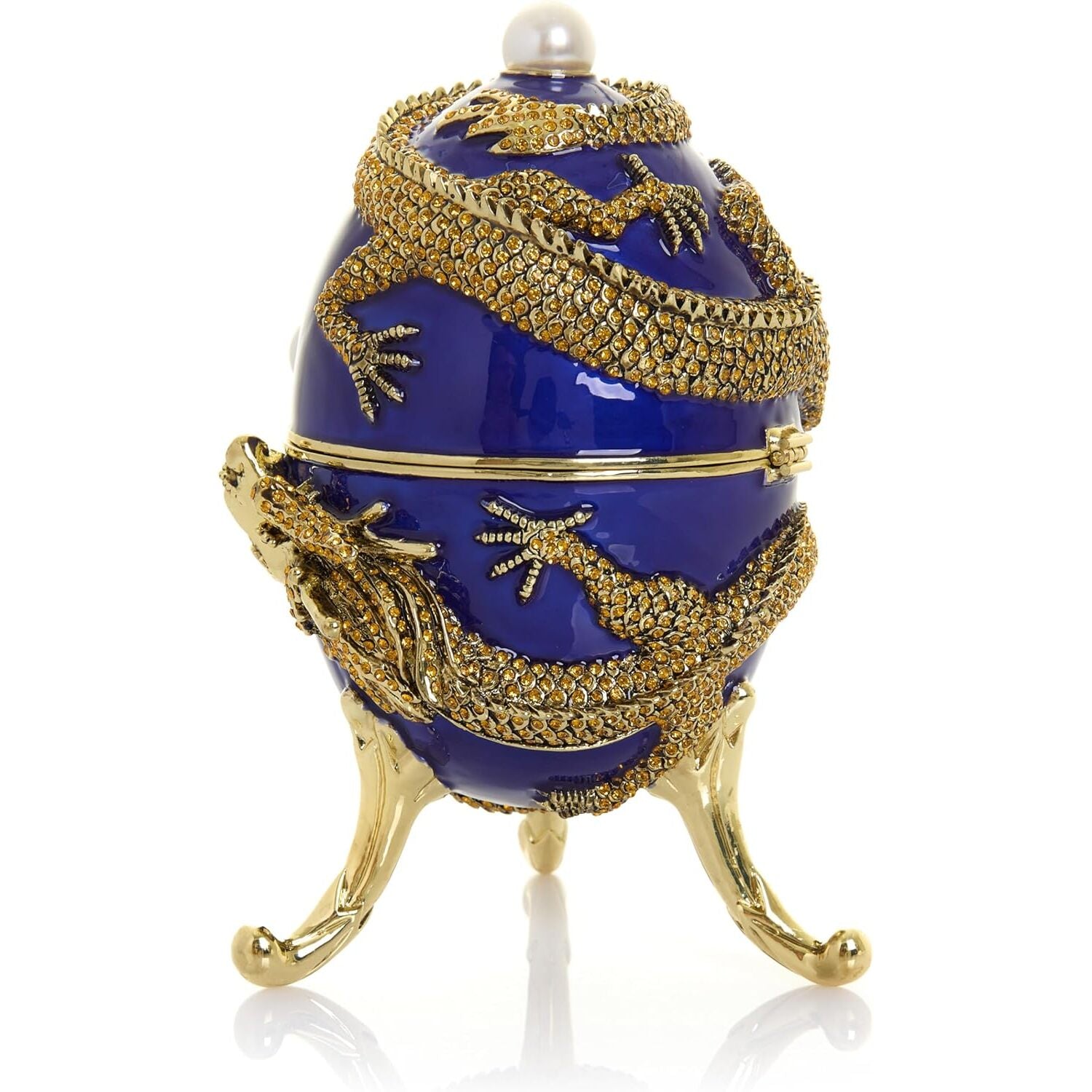24k Fabergé Style Blue Dragon Musical Egg Trinket Box