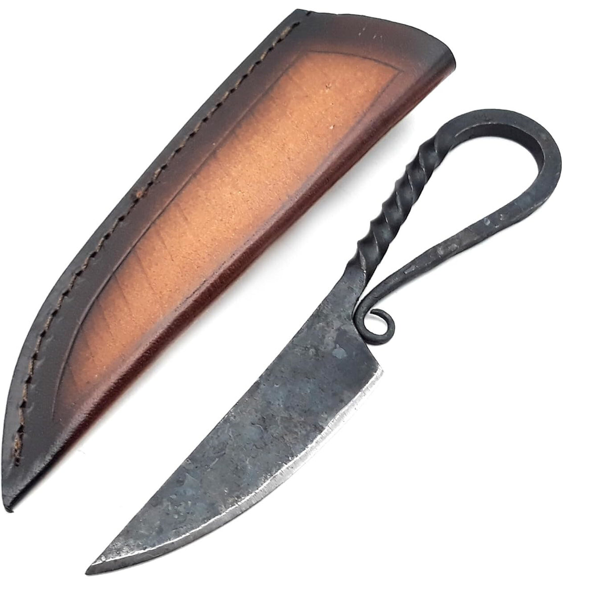 Hand Forged Celtic Ring Knife with Leather Sheath