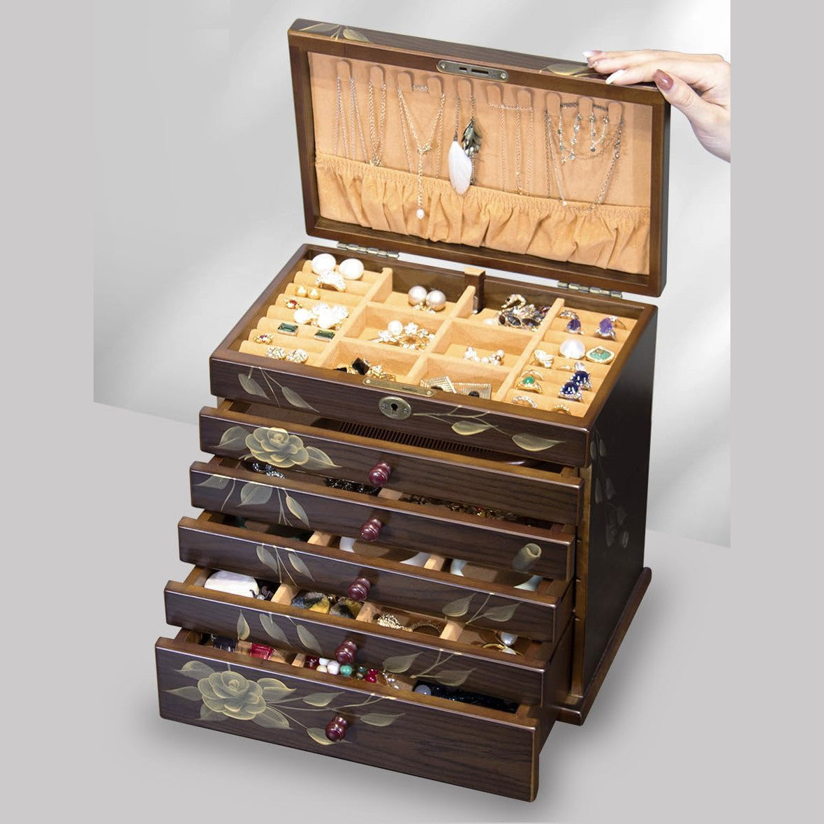 Hand-Painted Blossoms Vintage Jewelry Box