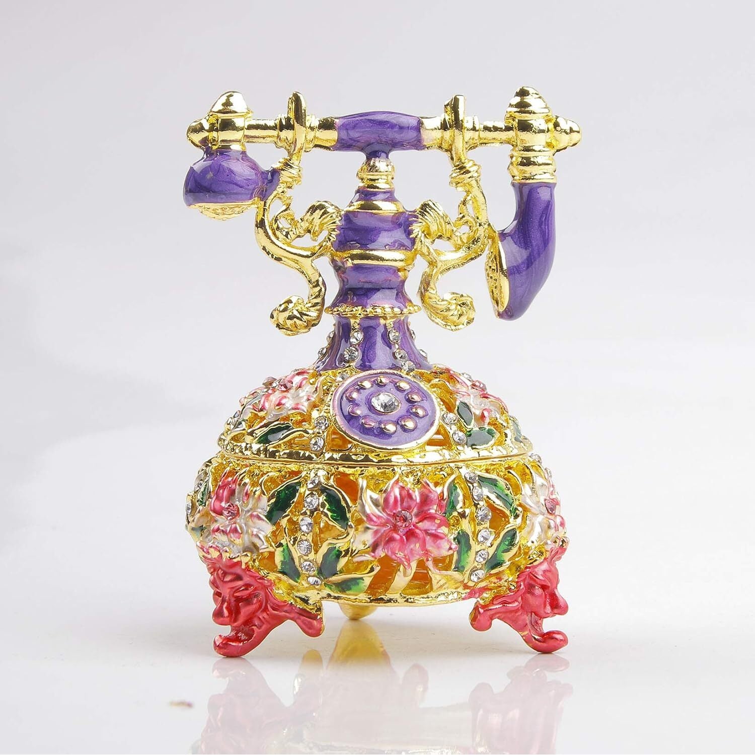 Vintage-Style Enameled Rhinestone Telephone Trinket Box