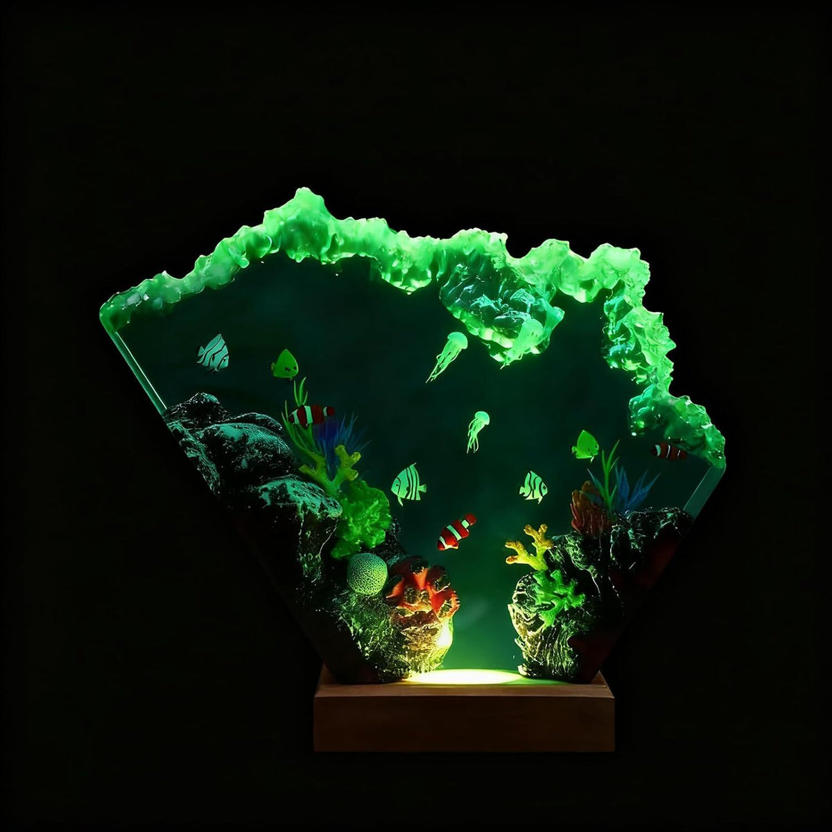 Handmade Ocean Jellyfish & Coral Reef Diorama Night Light