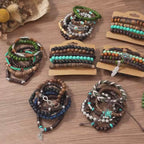42-Piece Assorted Bohemian-Style Wooden Beaded Bracelet Lot