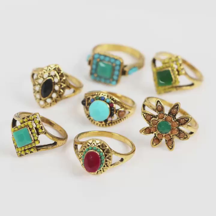 12-Piece Assorted Bohemian-Style Fashion Ring Lot