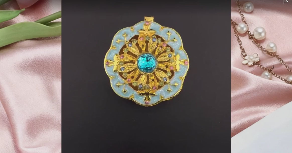 Blue Enamel Jewelry Rhinestone Trinket Box