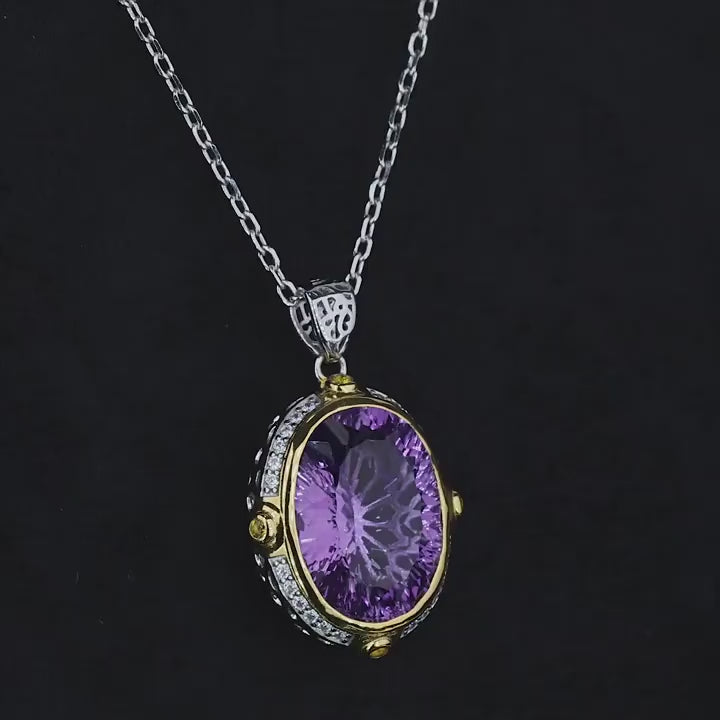 925 Sterling Silver Oval Amethyst Pendant Necklace