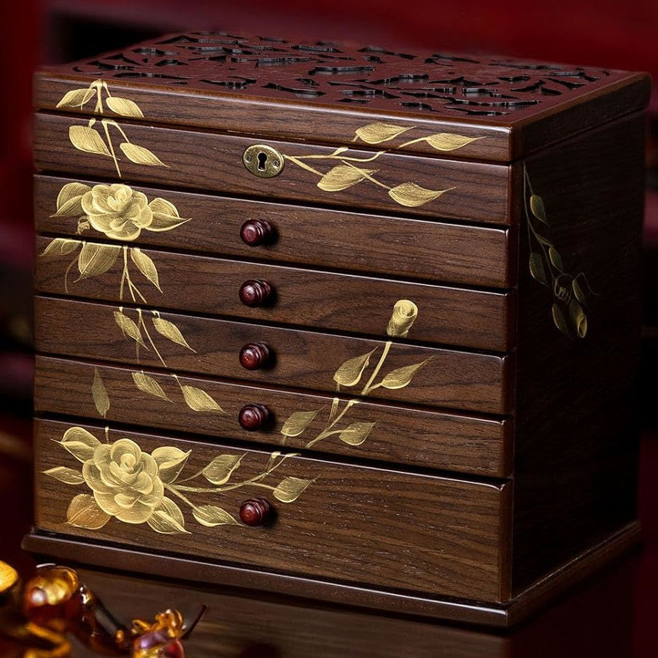 Hand-Painted Blossoms Vintage Jewelry Box