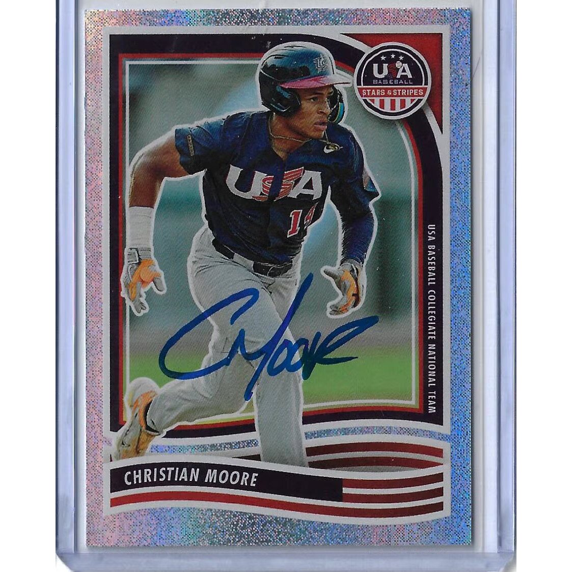 Autographed Christian Moore USA Stars & Stripes Holo #21 Rookie Card