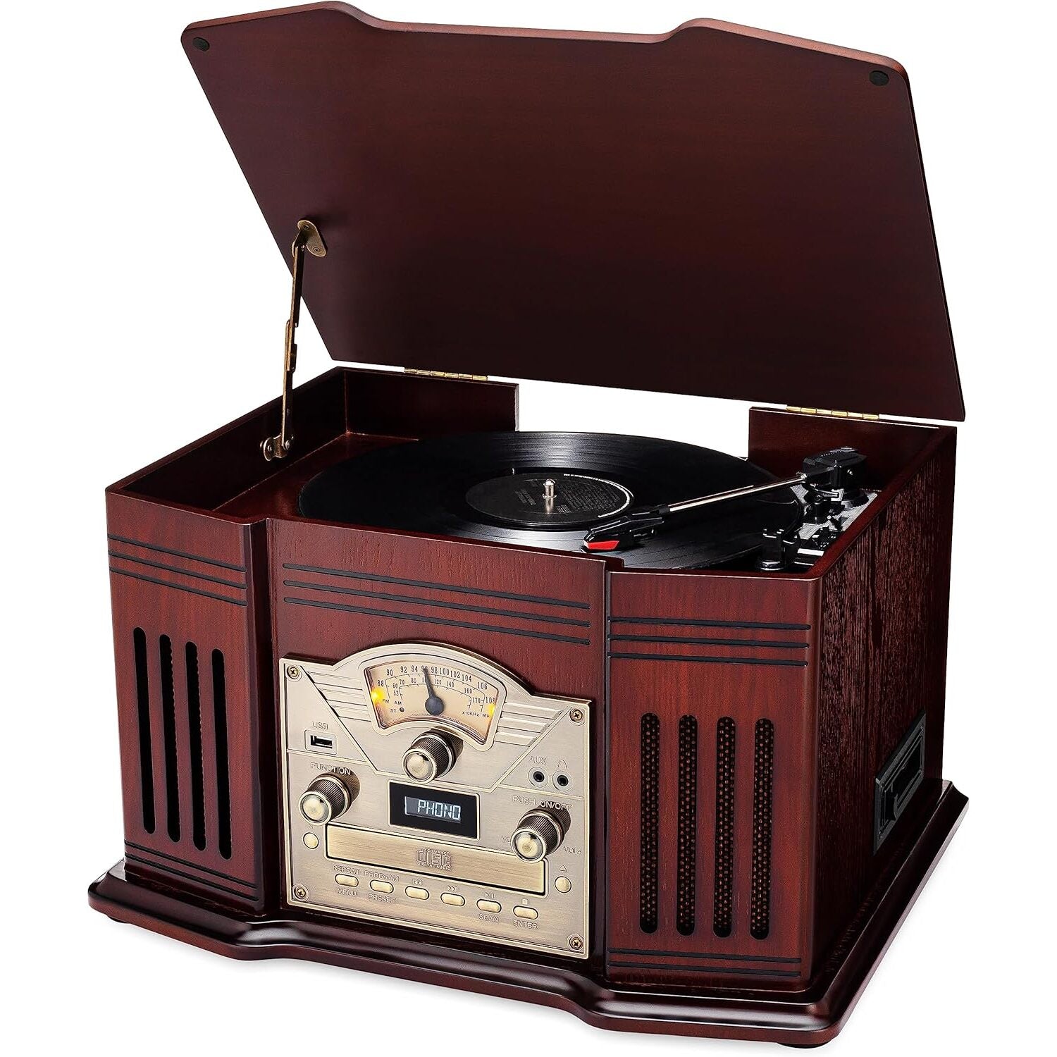 7-in-1 Turntable with Handmade Wooden Exterior