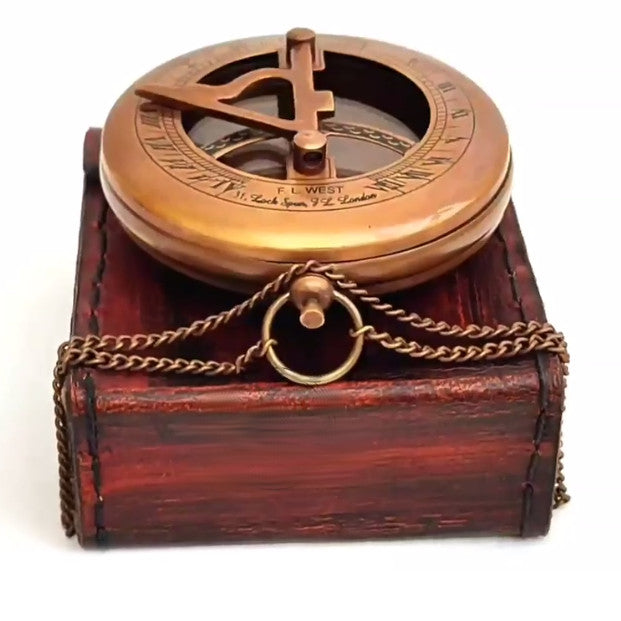Antique Brass Sundial Leather Case