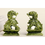 Pair of Jade Hand Carved Guardian Lions Feng Shui