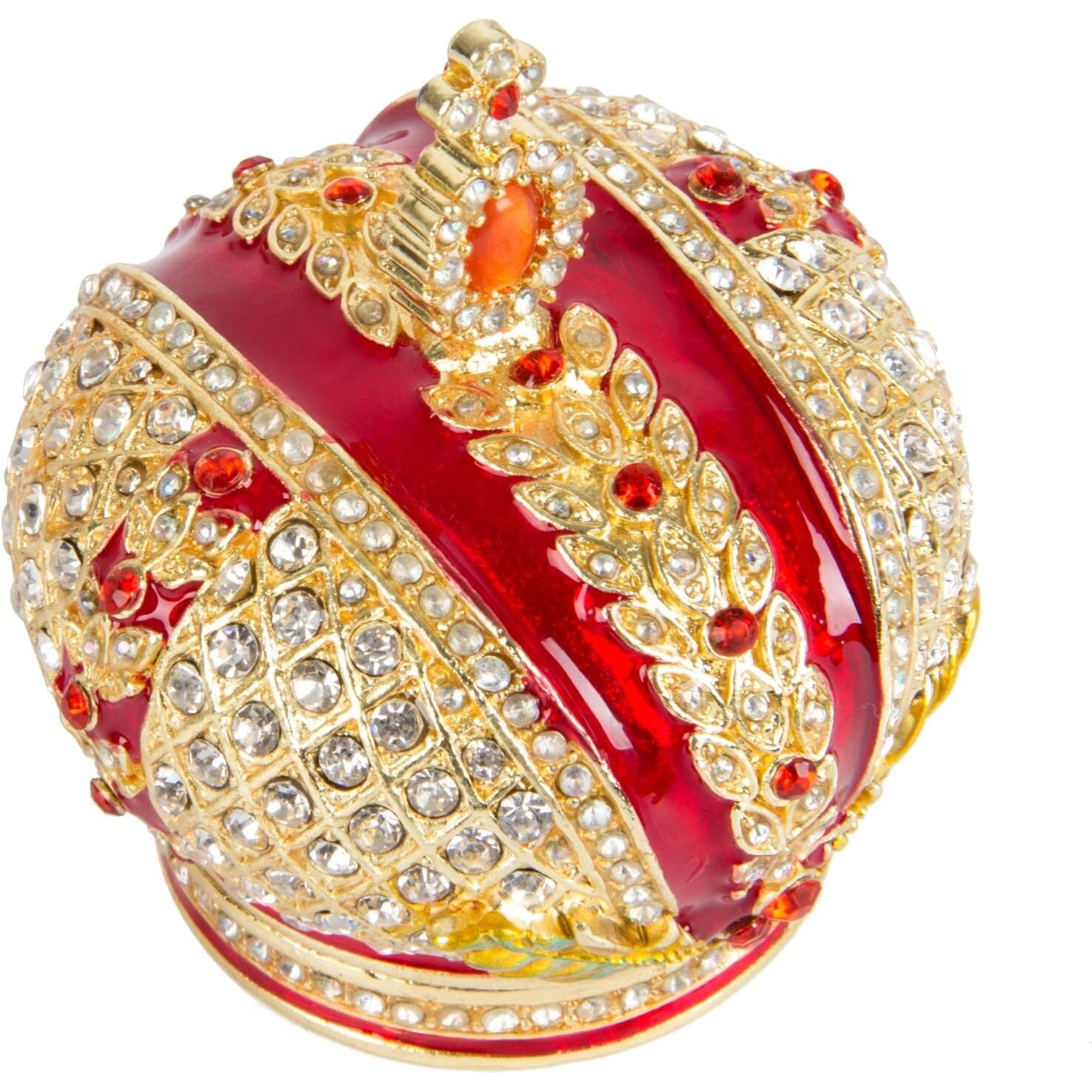 Enameled Royal Crown with Rhinestones Trinket Box