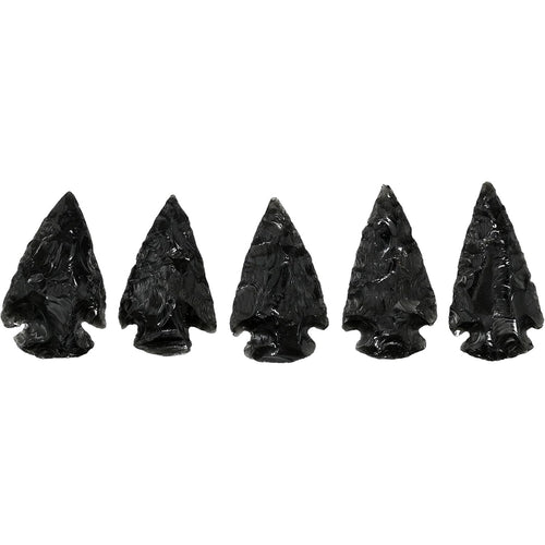 5 Hand-Knapped Black Obsidian Arrowheads