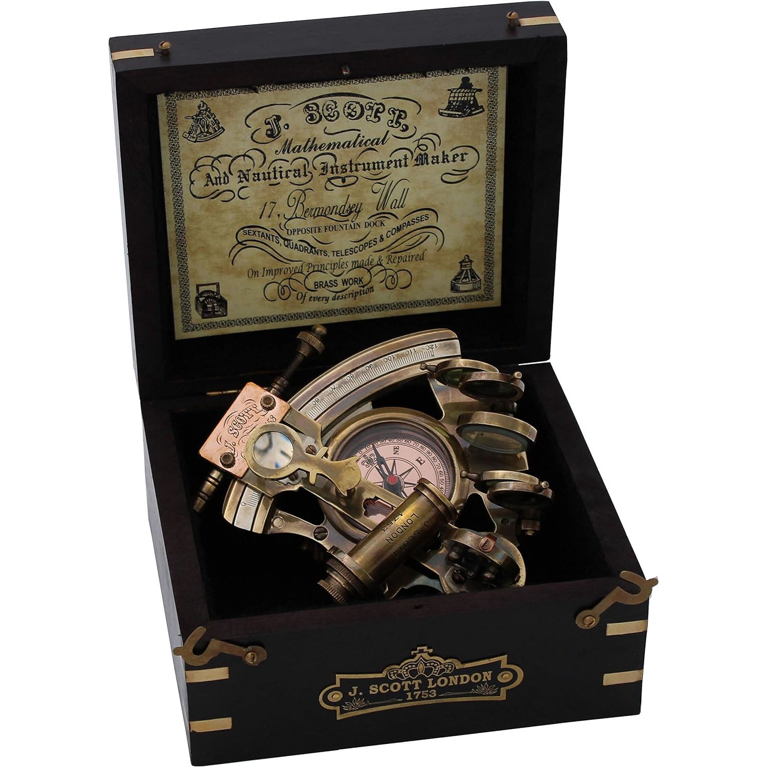 Vintage Brass Sextant with Compass