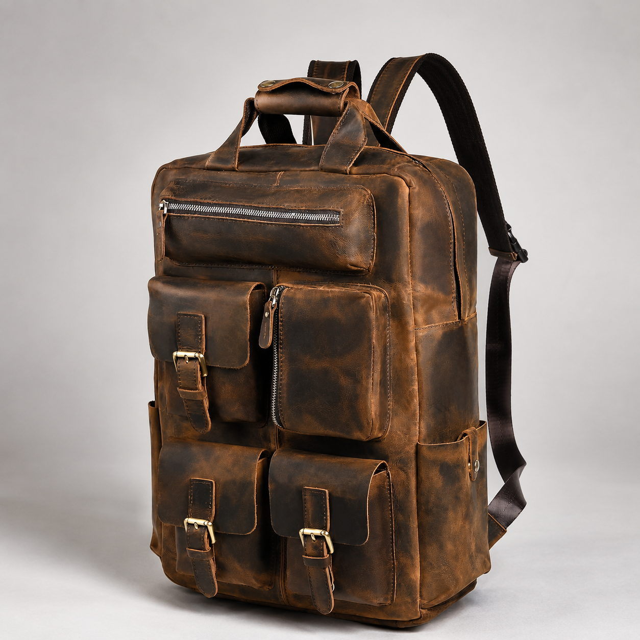 Genuine Crazy Horse Leather Travel Backpack