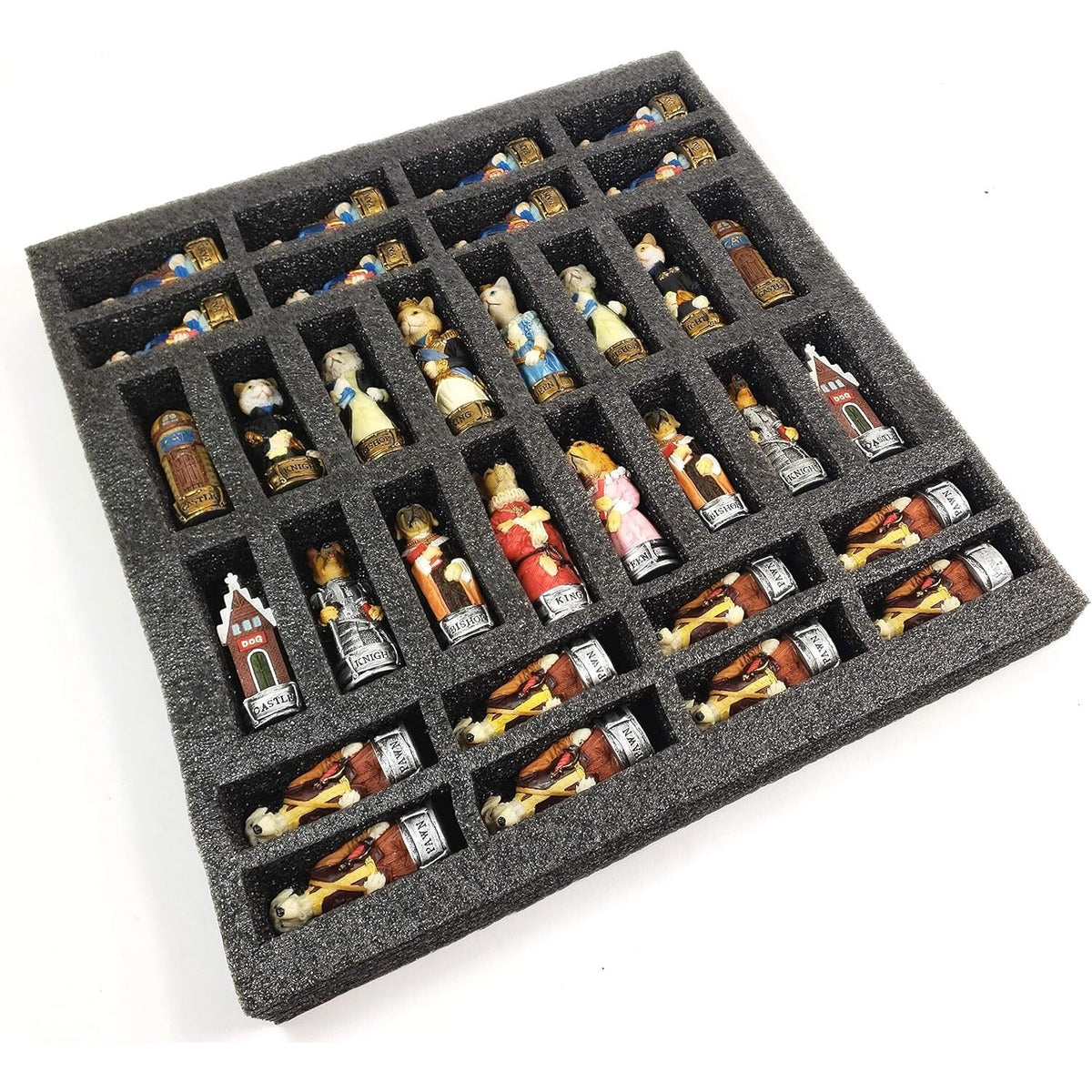 Royal Cats vs Dogs Hand-Painted Chess Set